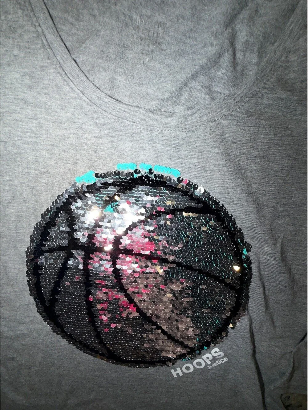 Justice Girls Size 12 Gray Reversible Sequin Basketball 3/4 Sleeve Top
